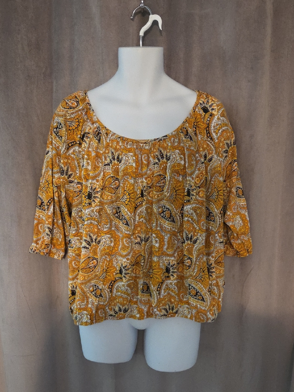 MICHAEL Michael Kors 3x Mustard Paisley Scoop Neck Top